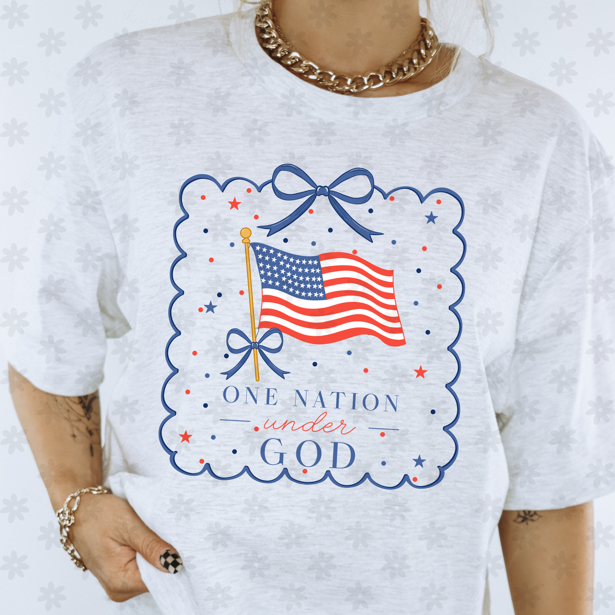 One nation under God blue bow frame (Dyed) DTF Transfer