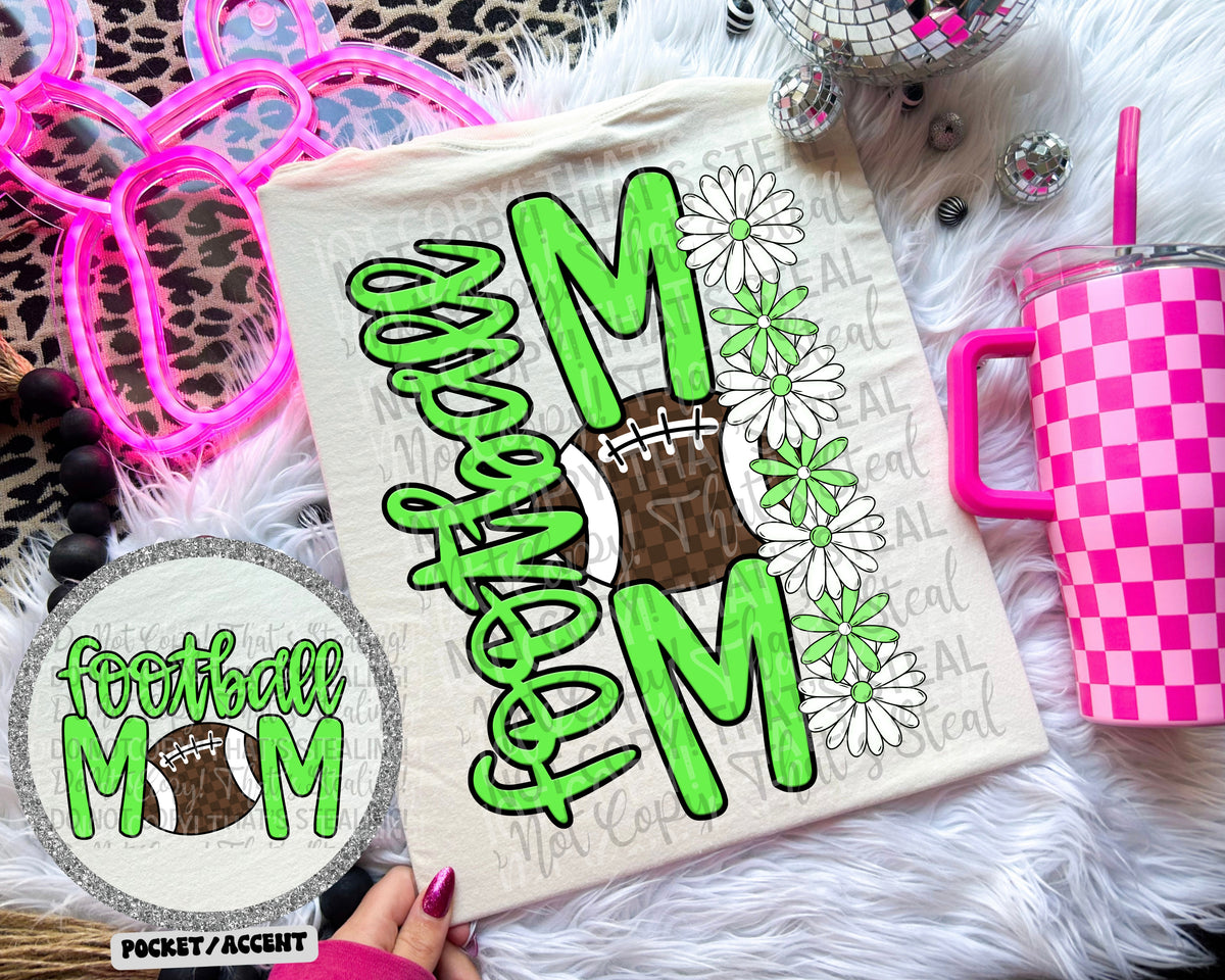 Football mom LIME GREEN (POCKET NOT INCLUDED) (Caplinger)