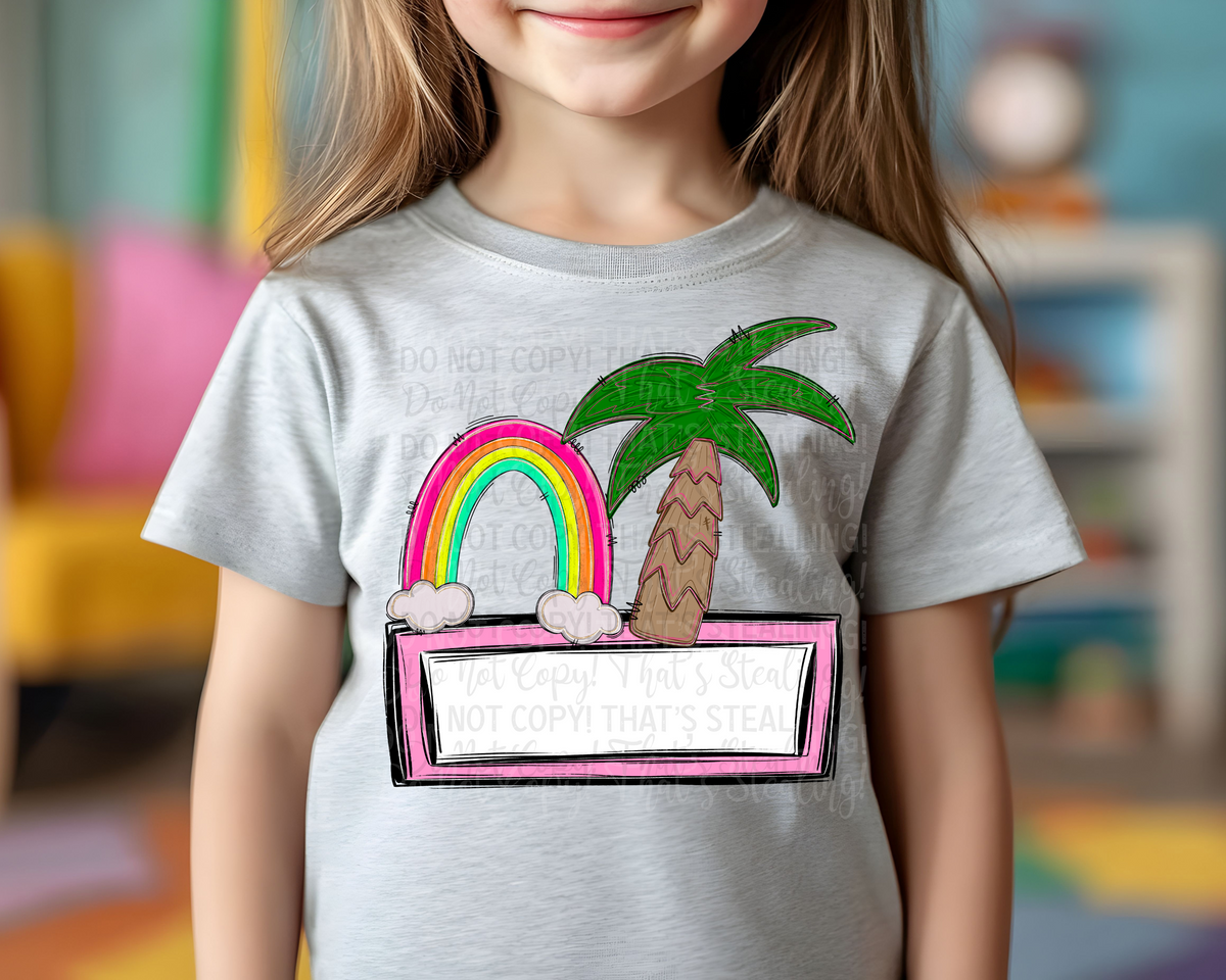 Rainbow and Palm Tree Blank Nametag (Caplinger) DTF transfer