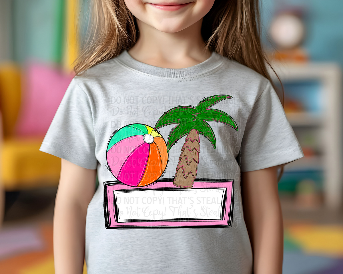 Beachball and Palm Tree Blank Nametag (Caplinger) DTF transfer