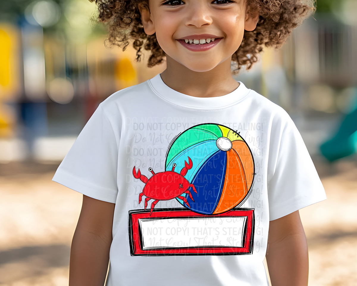 Beachball and Crab Blank Nametag (Caplinger) DTF transfer