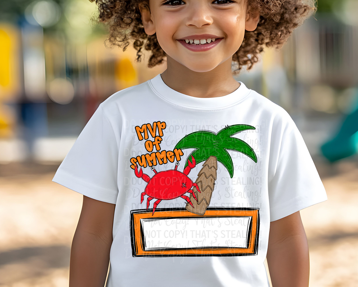 MVP Of Summer Palm Tree and Crab Blank Nametag (Caplinger) DTF transfer