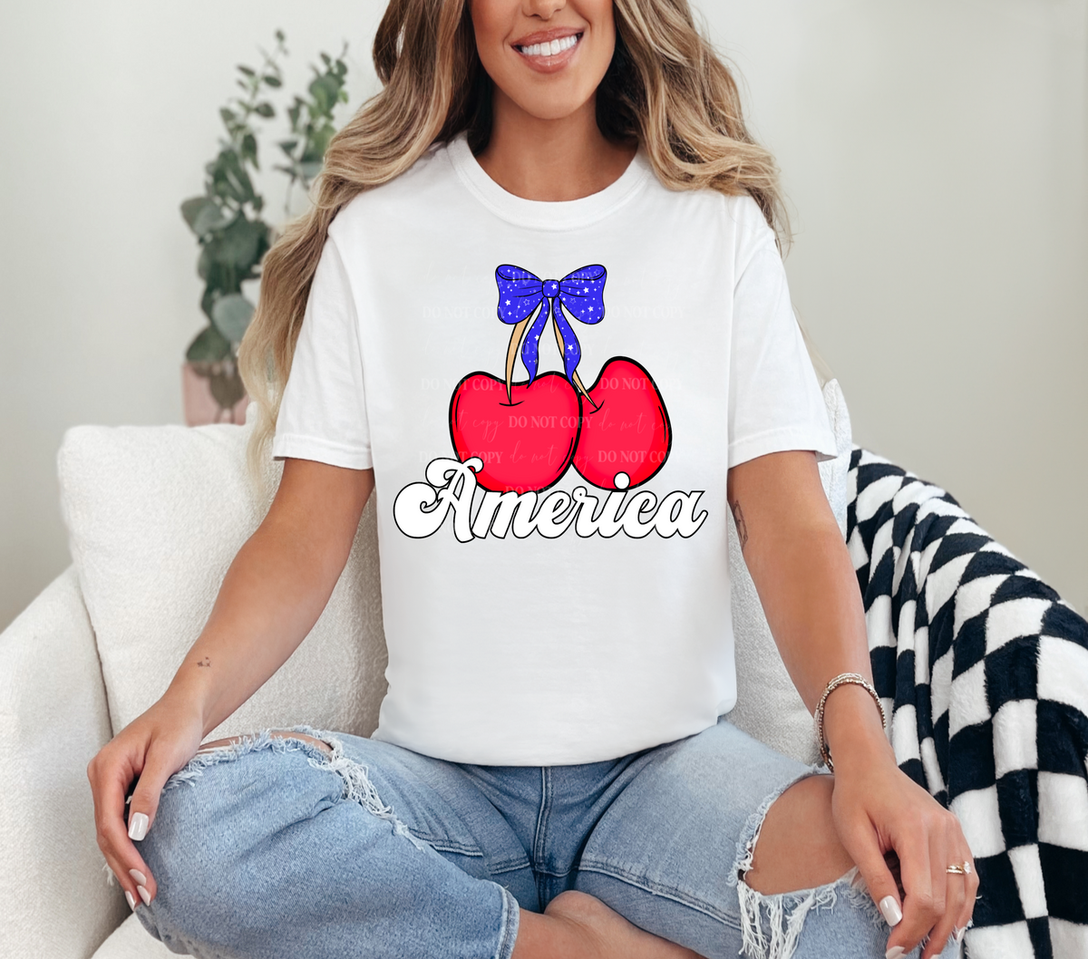 America dark blue bow cherries (Linda) DTF transfer