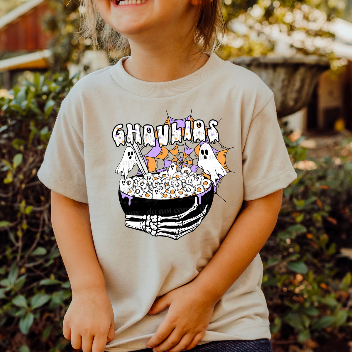 Ghoulias bowl of ghost cereal with skellie hand  2188 DTF TRANSFER