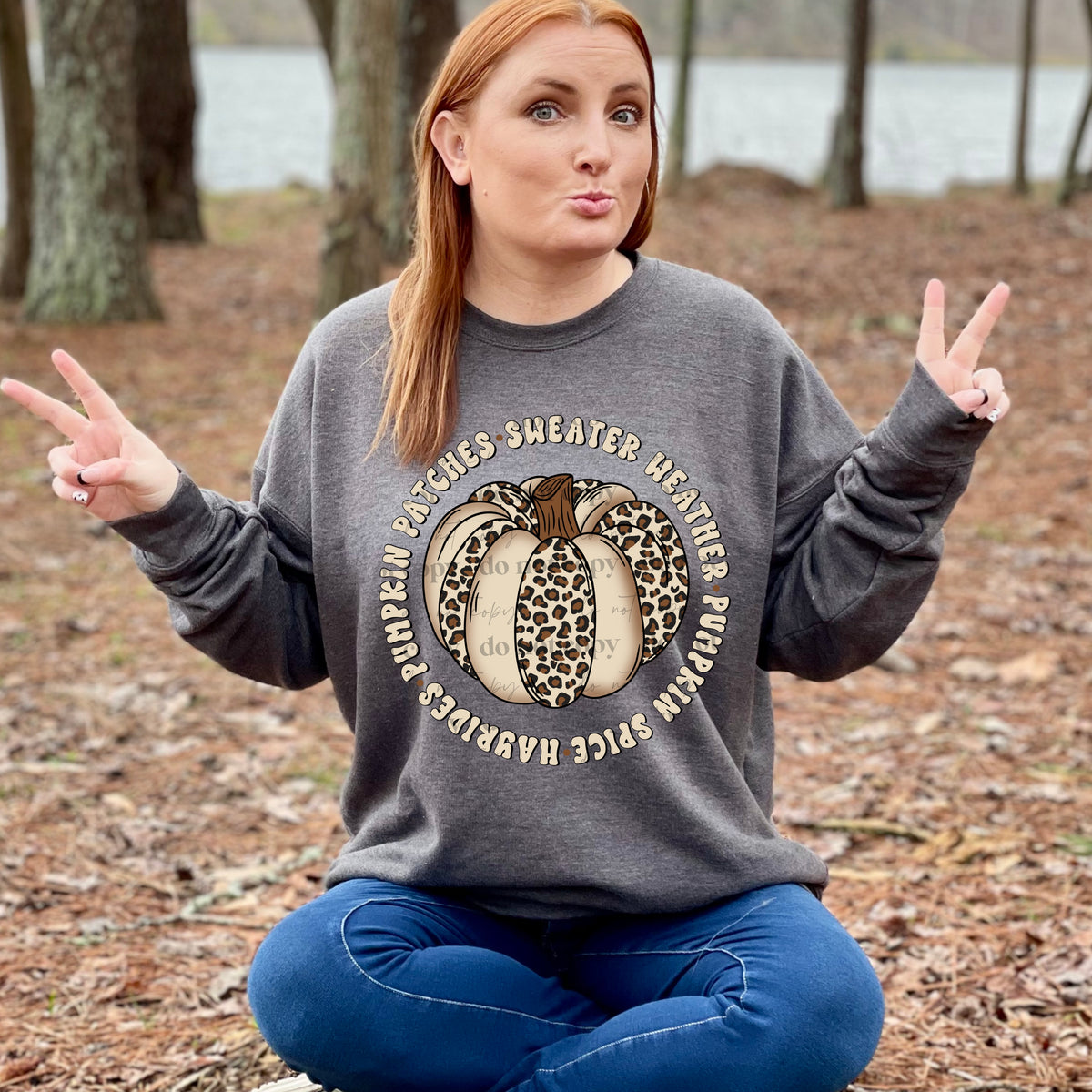 Sweater weather pumpkin spice hayrides pumpkin patches circle leopard pumpkin DTF TRANSFER