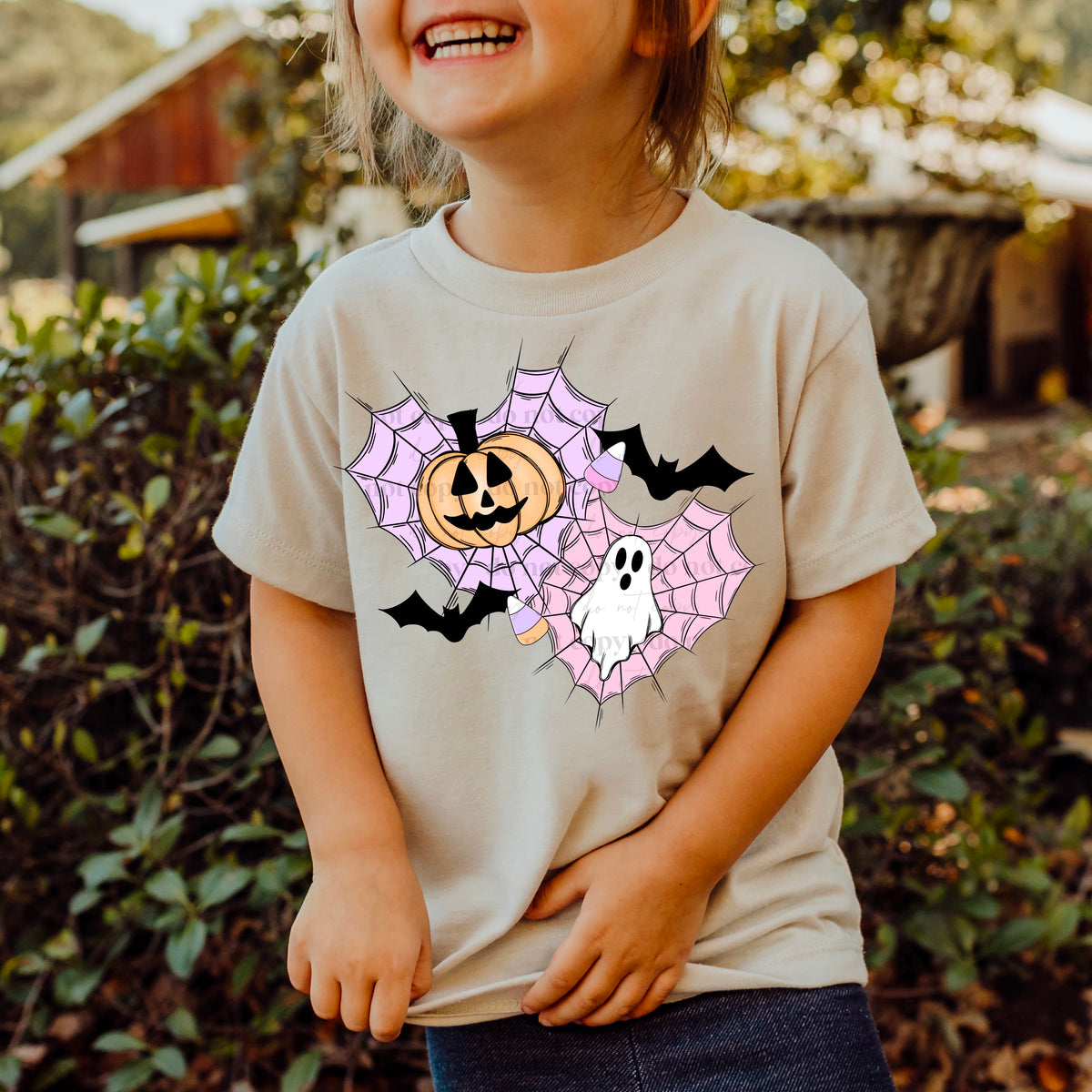 Heart webs purple and pink with pumpkin and ghost DTF TRANSFER