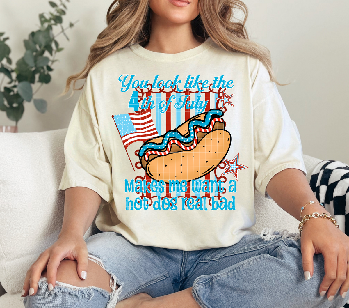 You look like the 4th of July hotdog (40e) DTF Transfer
