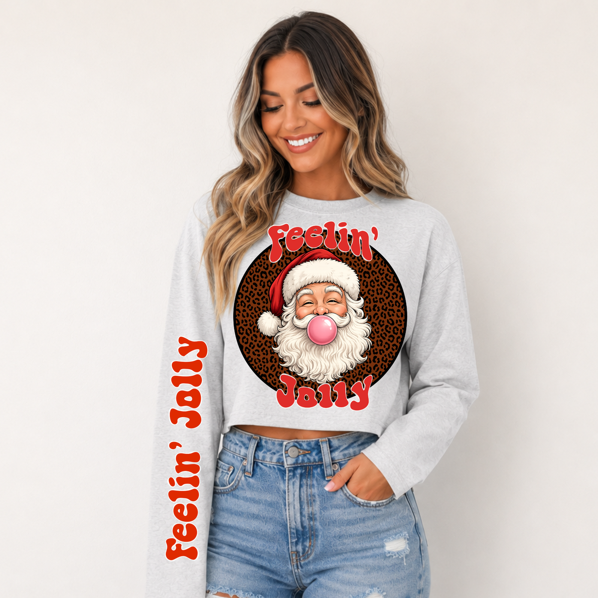Feelin' jolly Santa bubblegum circle (FRONT ONLY) (RRD) DTF transfer
