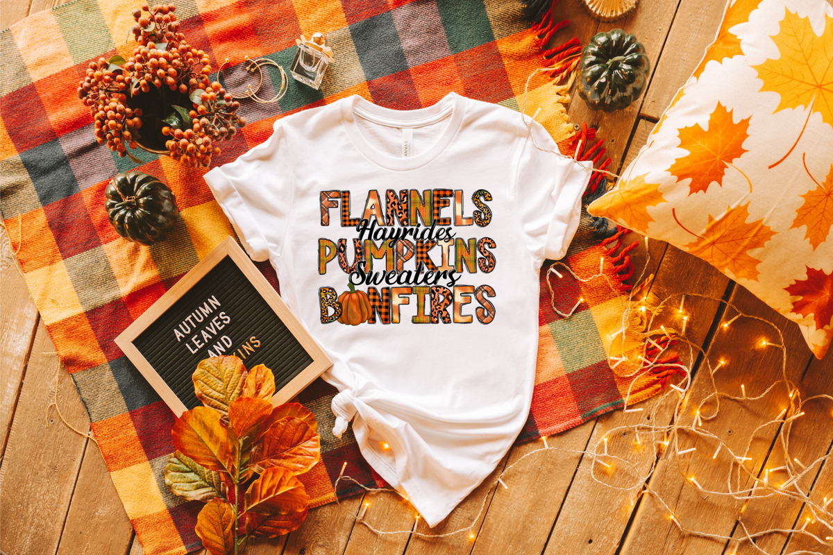 Flannels Hayrides Pumpkins Sweaters Bonfires 7152 DTF TRANSFER