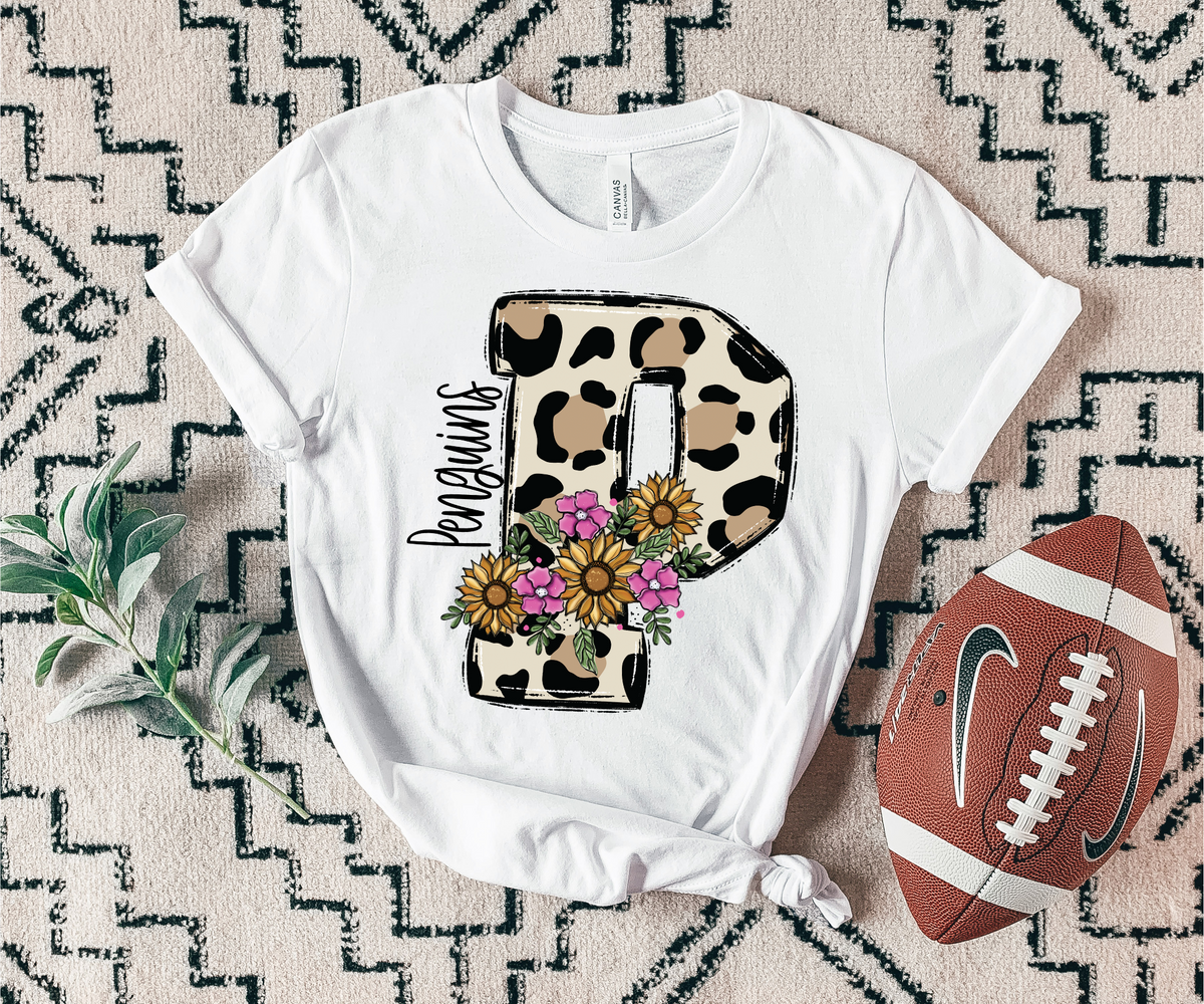 Penguins floral leopard mascot 7444 DTF Transfers