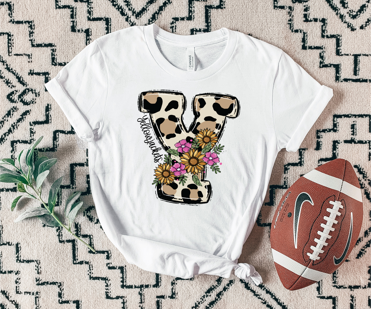 Yellowjackets floral leopard mascot 7454 DTF TRANSFER