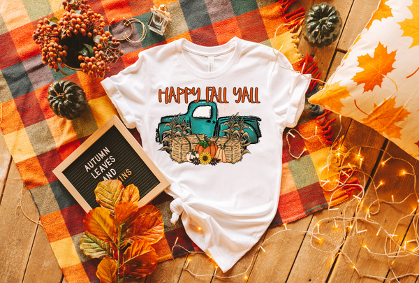 Happy fall y'all blue truck 7526 DTF TRANSFER