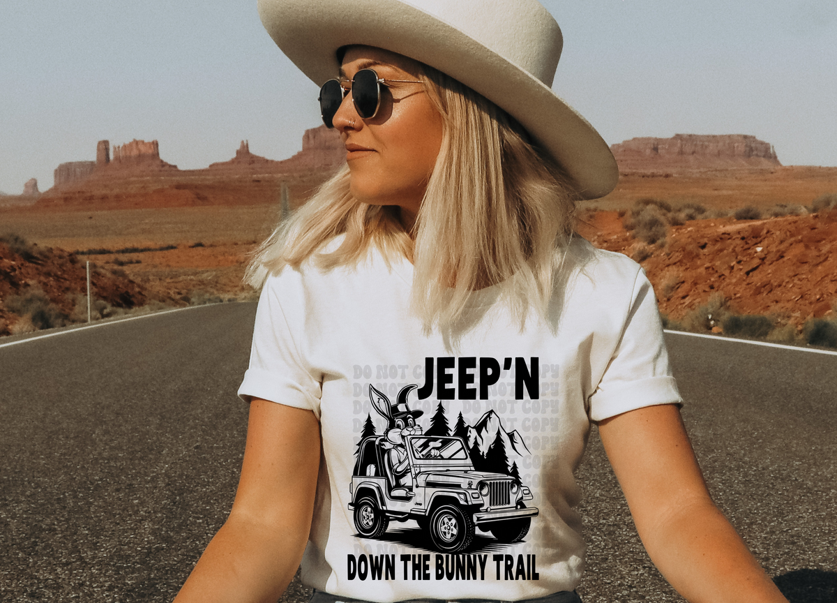 Jeep'N Down the bunny trail BLACK (Starlight) DTF transfer