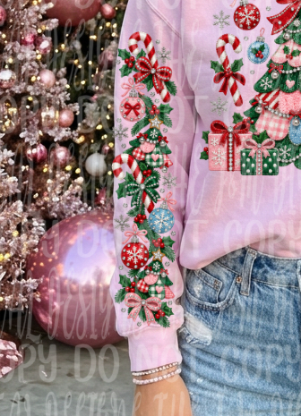 Patchwork Christmas tree sleeve DTF Transfer