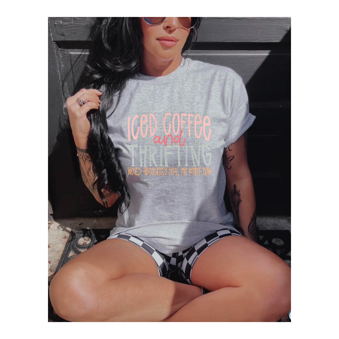 Iced coffee and thrifting PASTEL (Scarlow) DTF Transfer