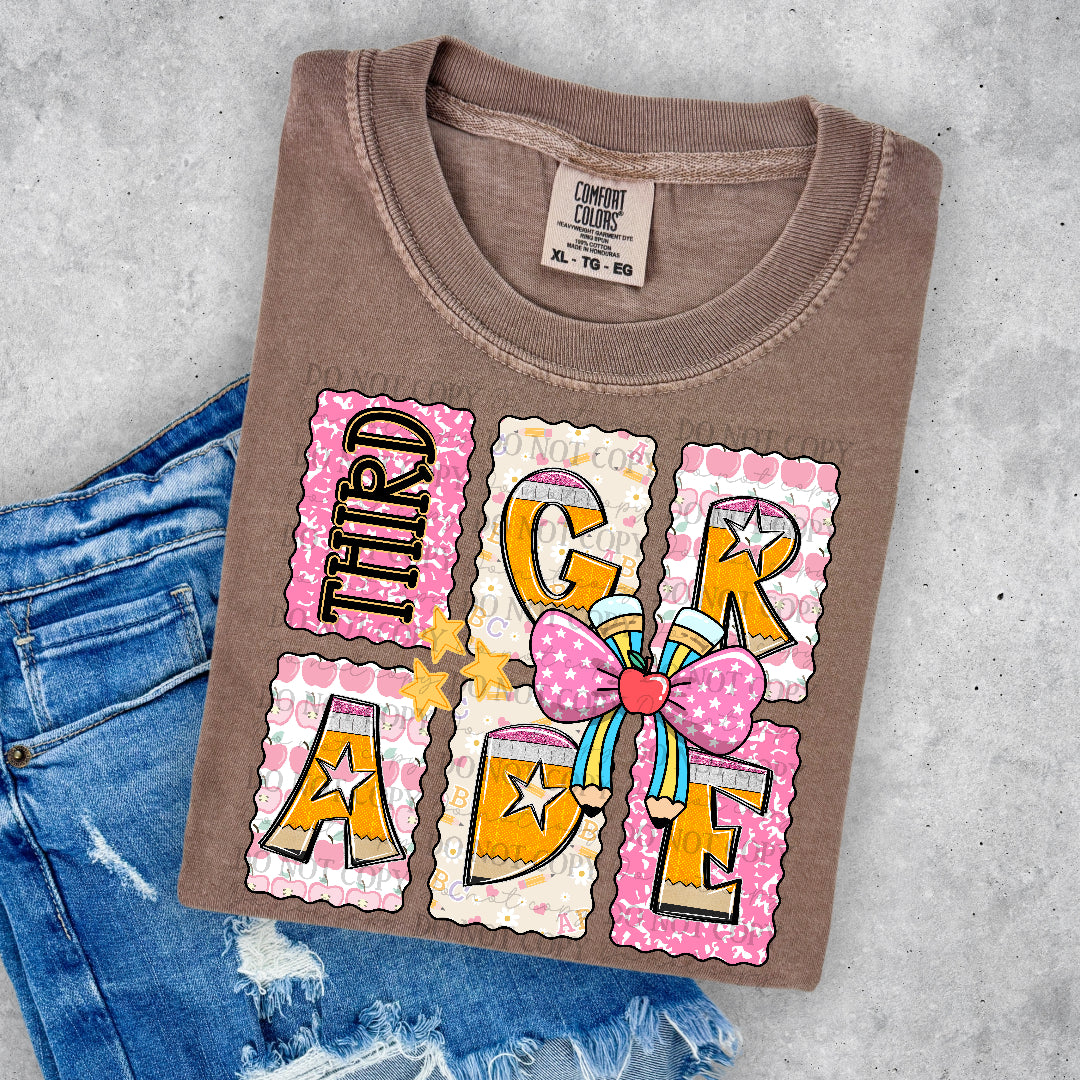 Third grade school frames and pencil bow (DKD) DTF Transfer