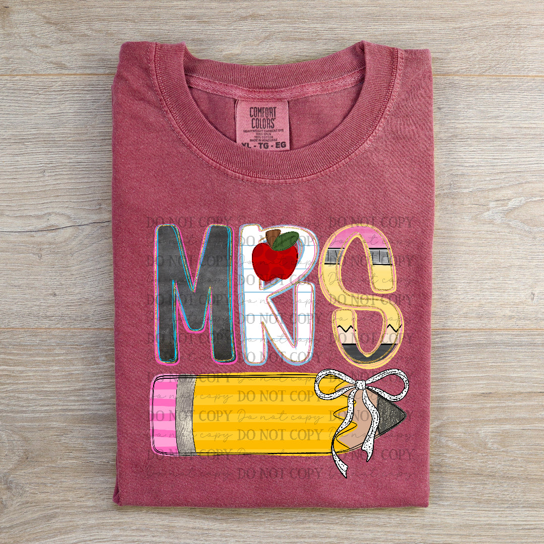 Mrs. apple and pencil (DKD) DTF Transfer