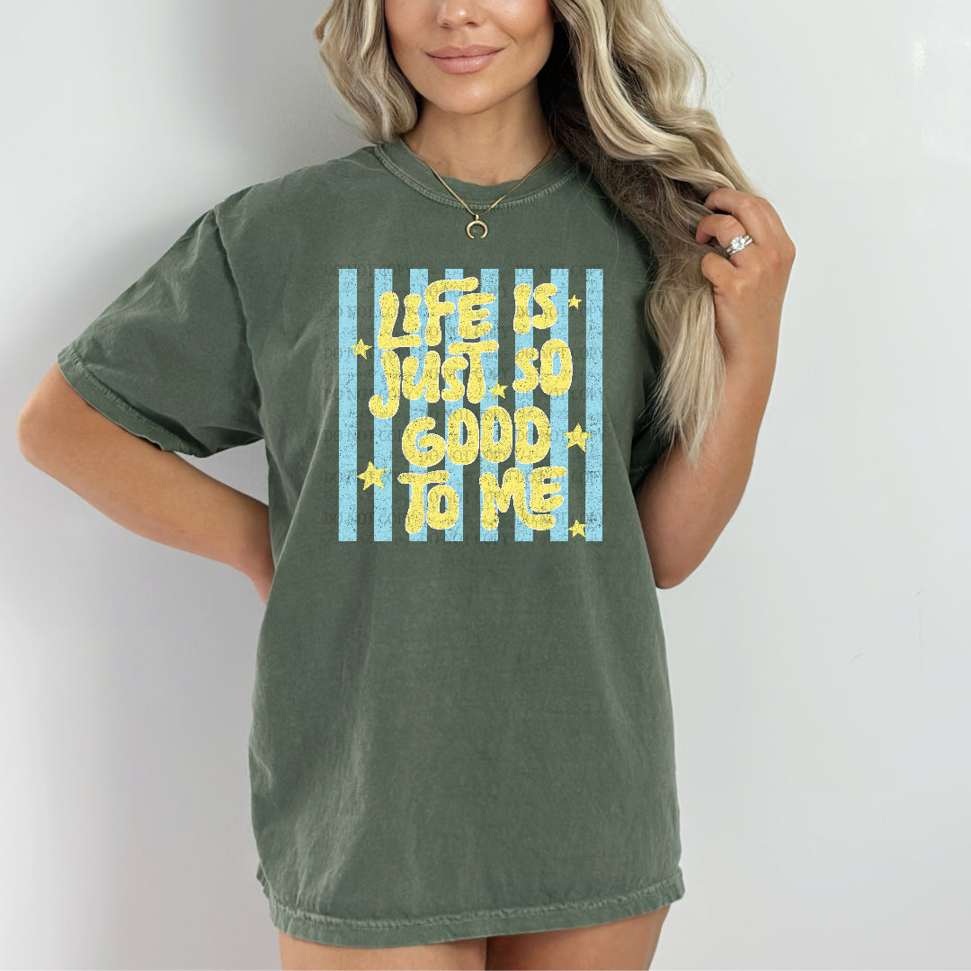 Life is just so good to be distressed stripes (Scarlow) DTF Transfer