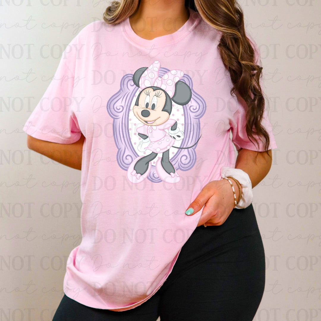 Girl mouse vintage oval frame (OHDD) DTF transfer