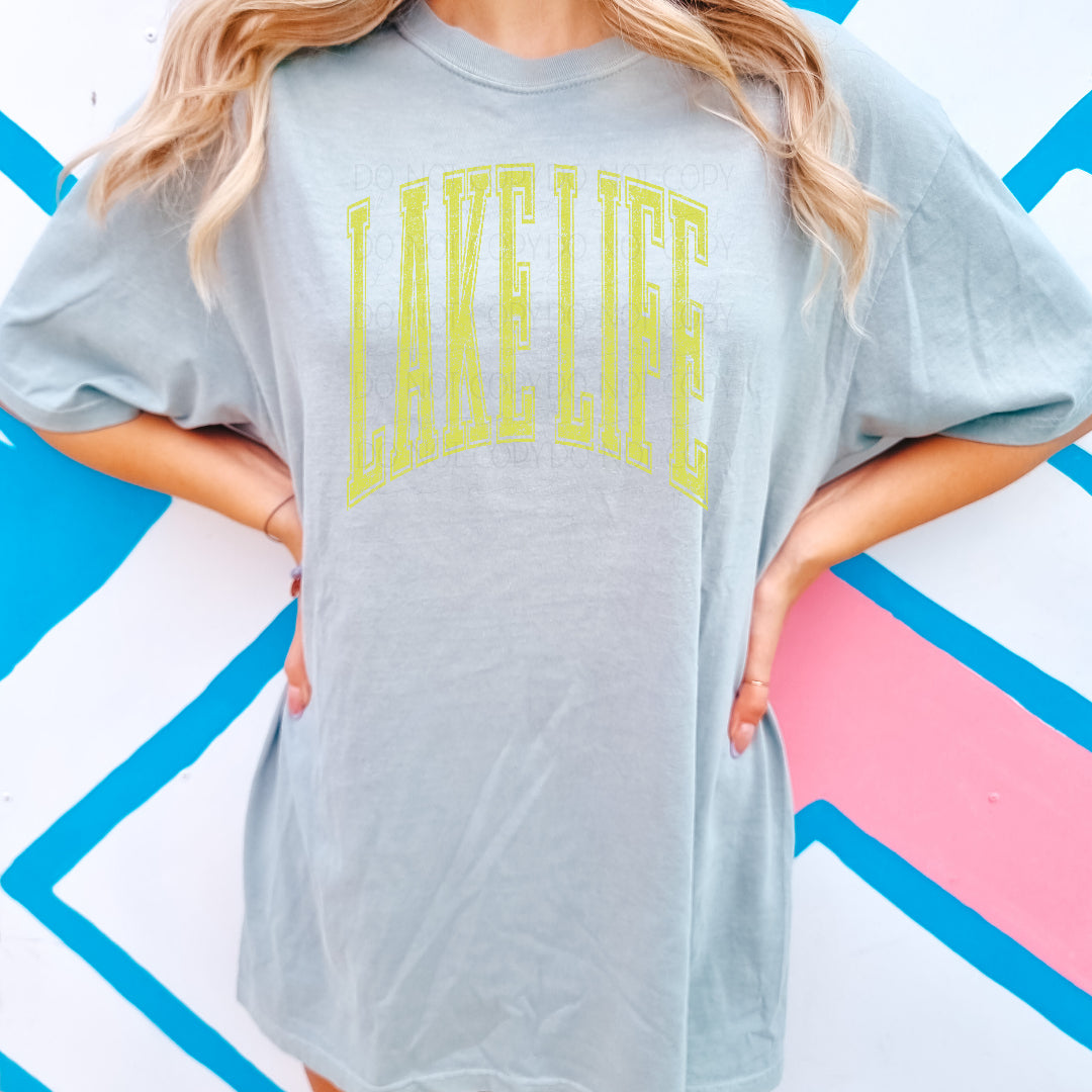 Lake life varsity arched YELLOW (Scarlow) DTF Transfer