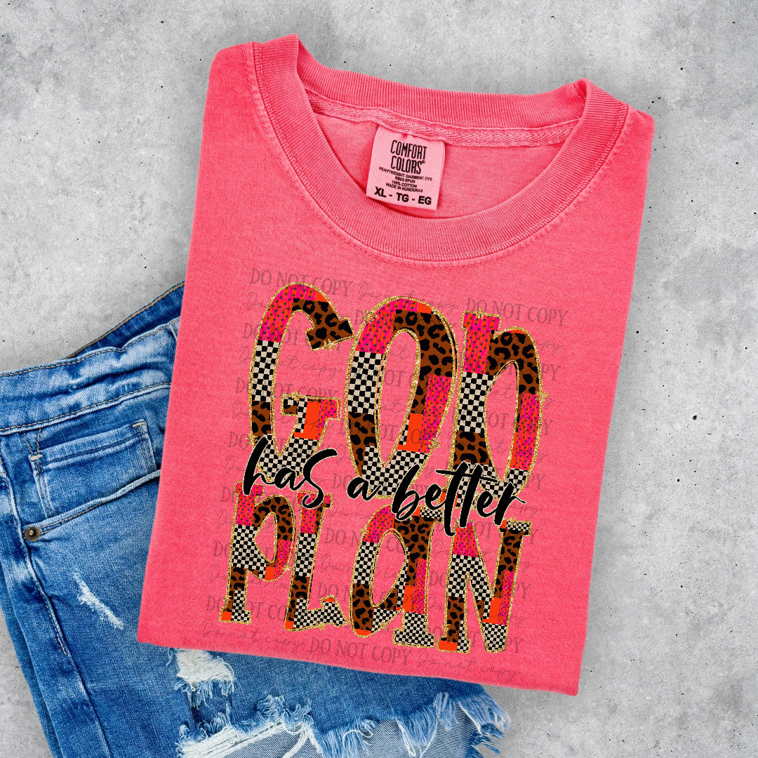God has a better plan leopard and checkered filled (Vehement) DTF Transfer