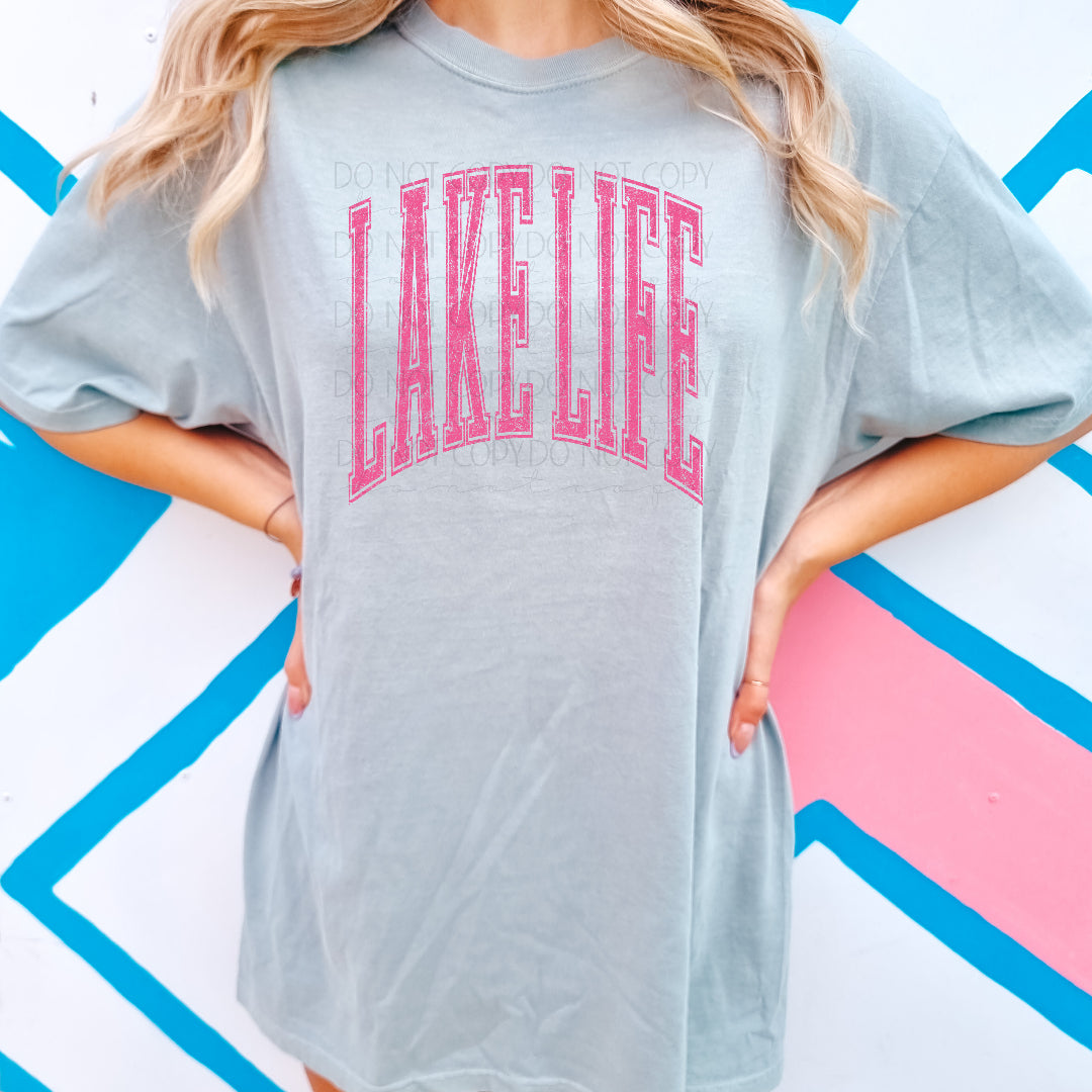 Lake life varsity arched PINK (Scarlow) DTF Transfer