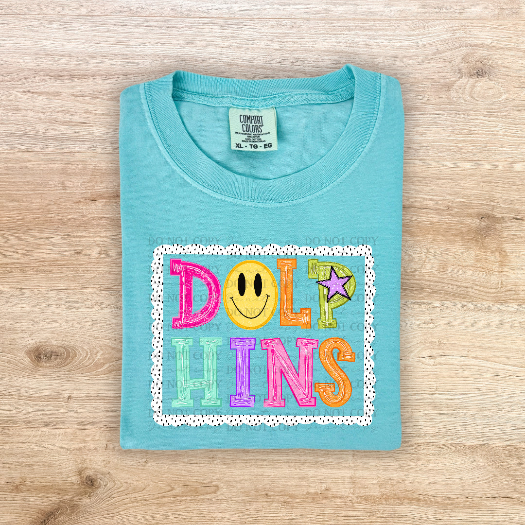 Dolphins polka dot scalloped frame (Carter)DTF Transfer