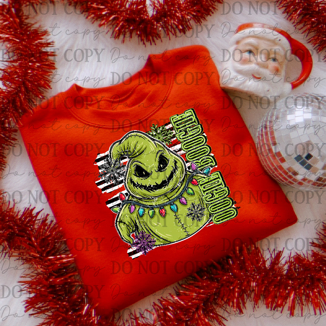 Christmas Oogie boogie green words stripped background (NBC) DTF Transfer