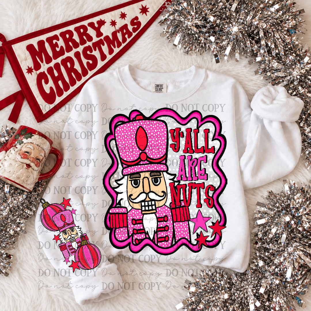 Ya'll are nuts nutcracker-Pink dots SLEEVE ONLY (Carter) DTF Transfer