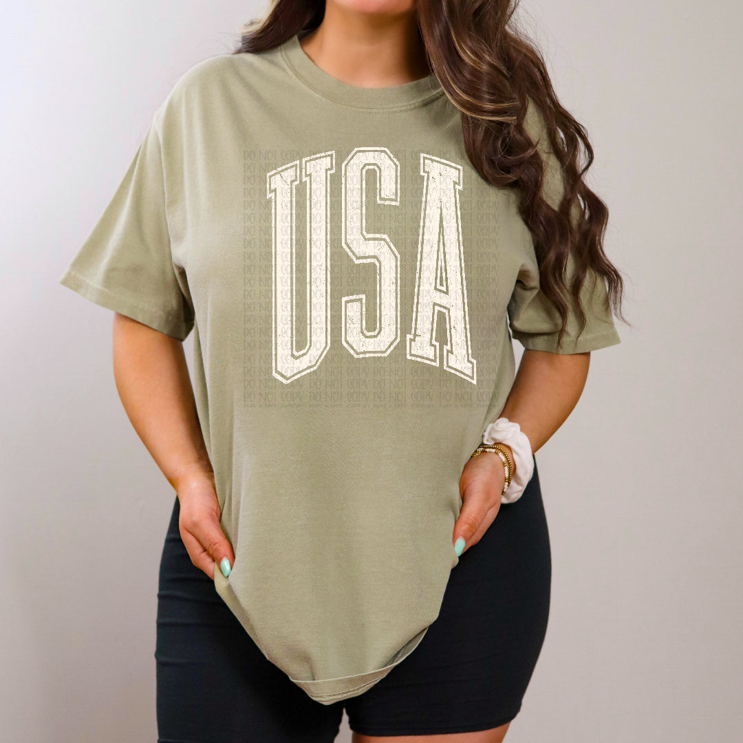 USA varsity arched WHITE (Scarlow) DTF Transfer