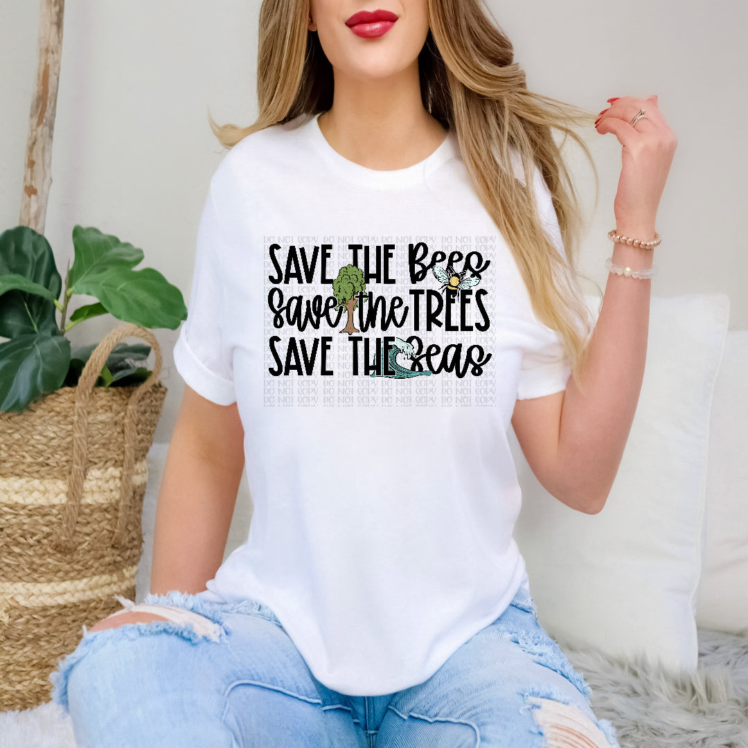 Save the bees, Save the Trees, Save the Oceans BLACK (Scarlow) DTF Transfer