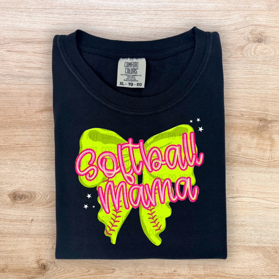 Softball mama bow faux glitter (JBD) DTF Transfer