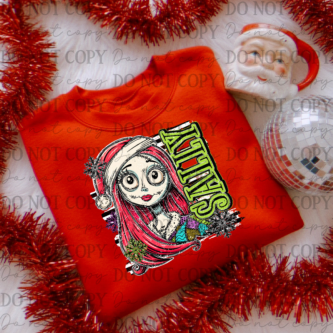 Christmas Sally green words and stripped background (NBC) DTF Transfer
