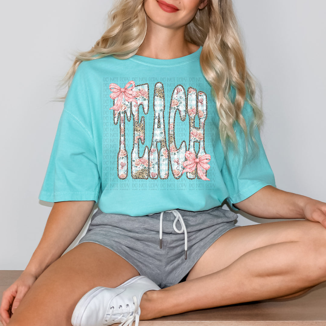 Teach floral with bows DTF transfer