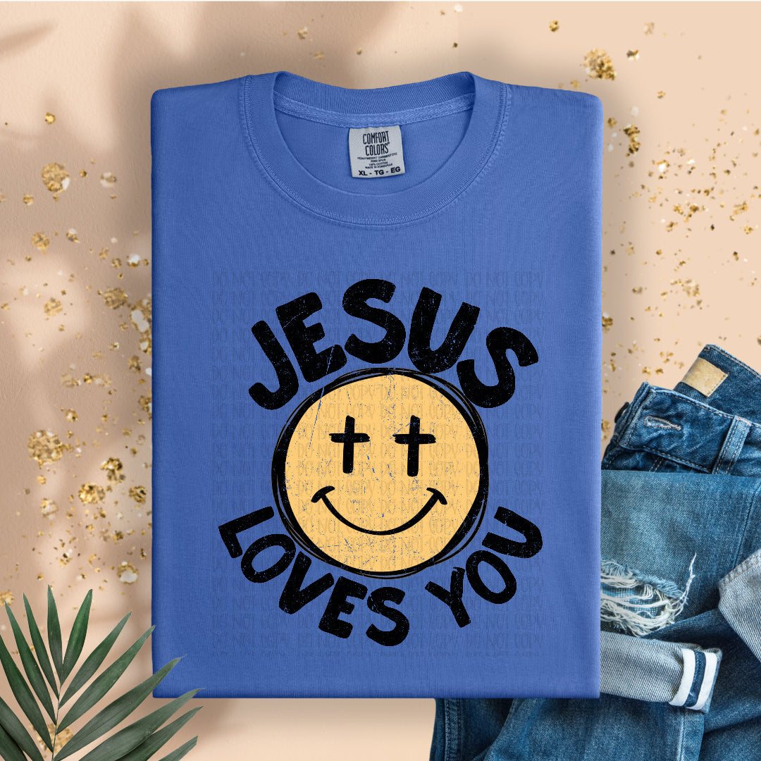 Jesus loves you happy face circle (Scarlow) DTF transfer