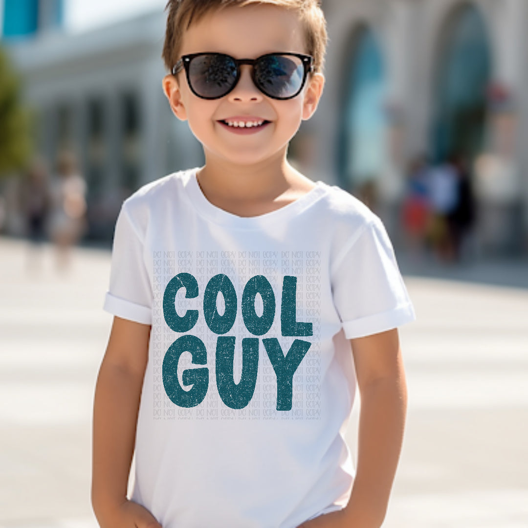 Cool guy block TEAL distressed (Scarlow) DTF Transfer