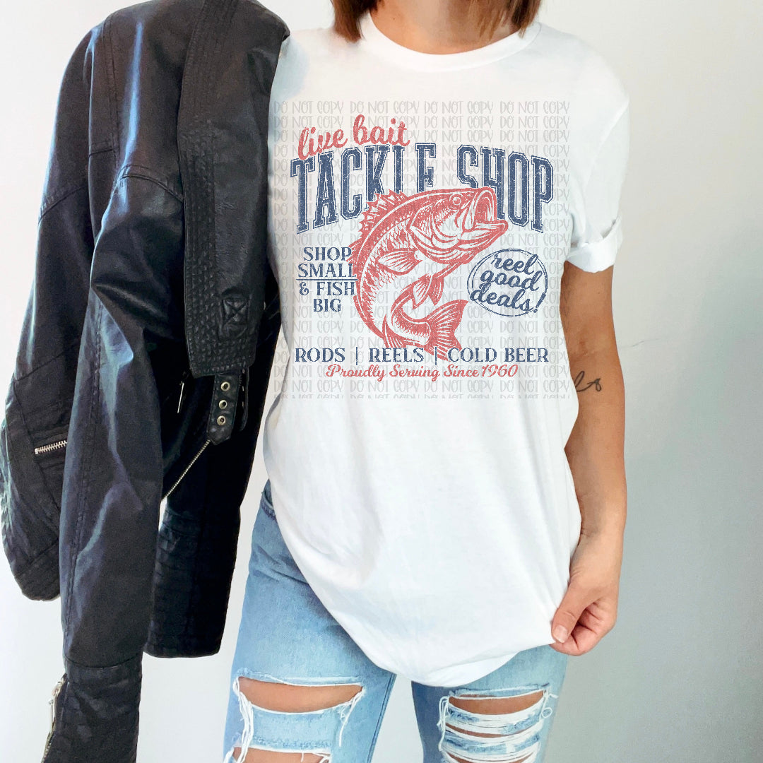 Live bait tackle shop blue and red (Scarlow) DTF Transfer