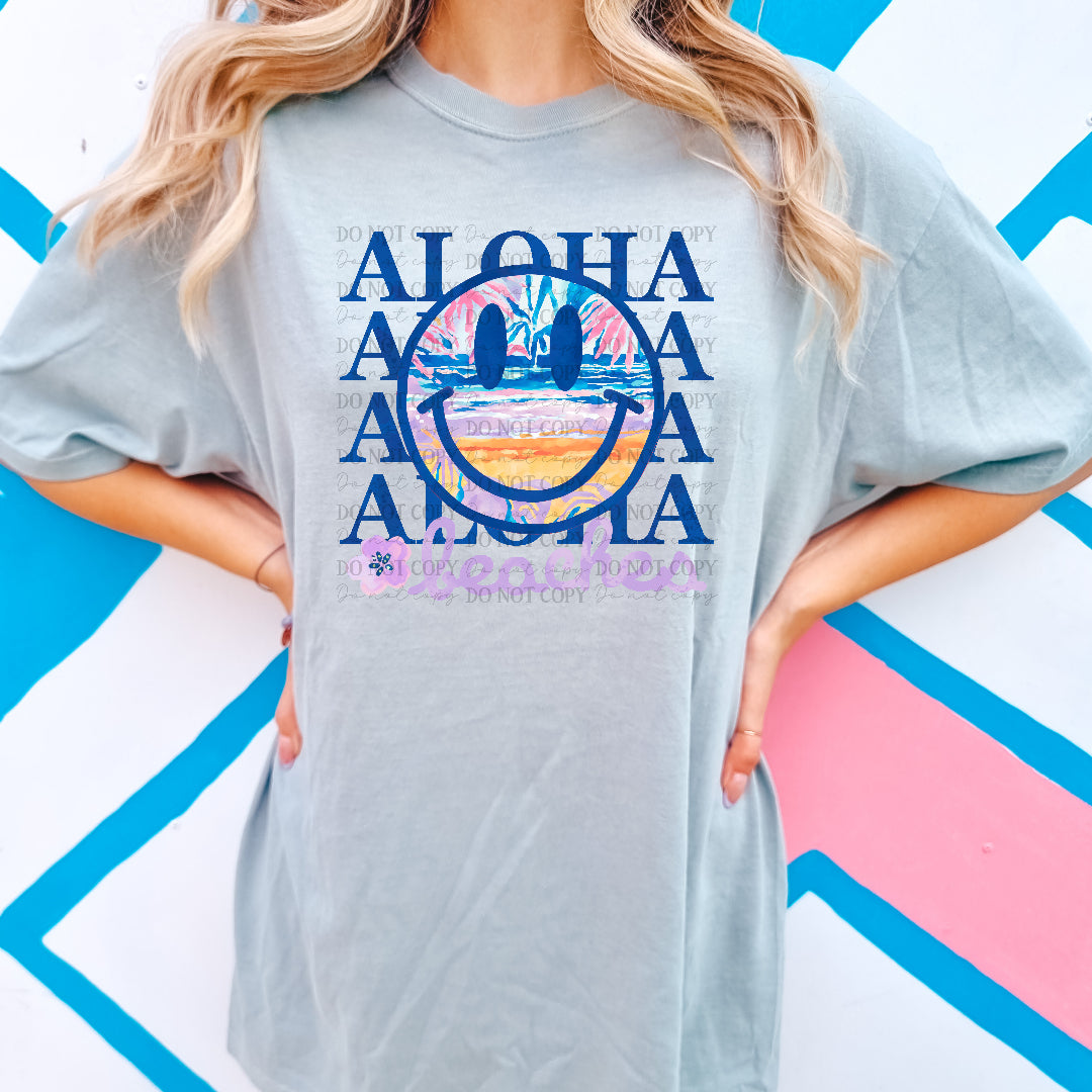 Aloha beaches stacked happy face (SCG) DTF Transfer