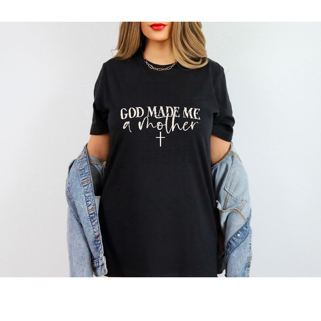 God made me a mother (beige with cross) (Scarlow) DTF Transfer