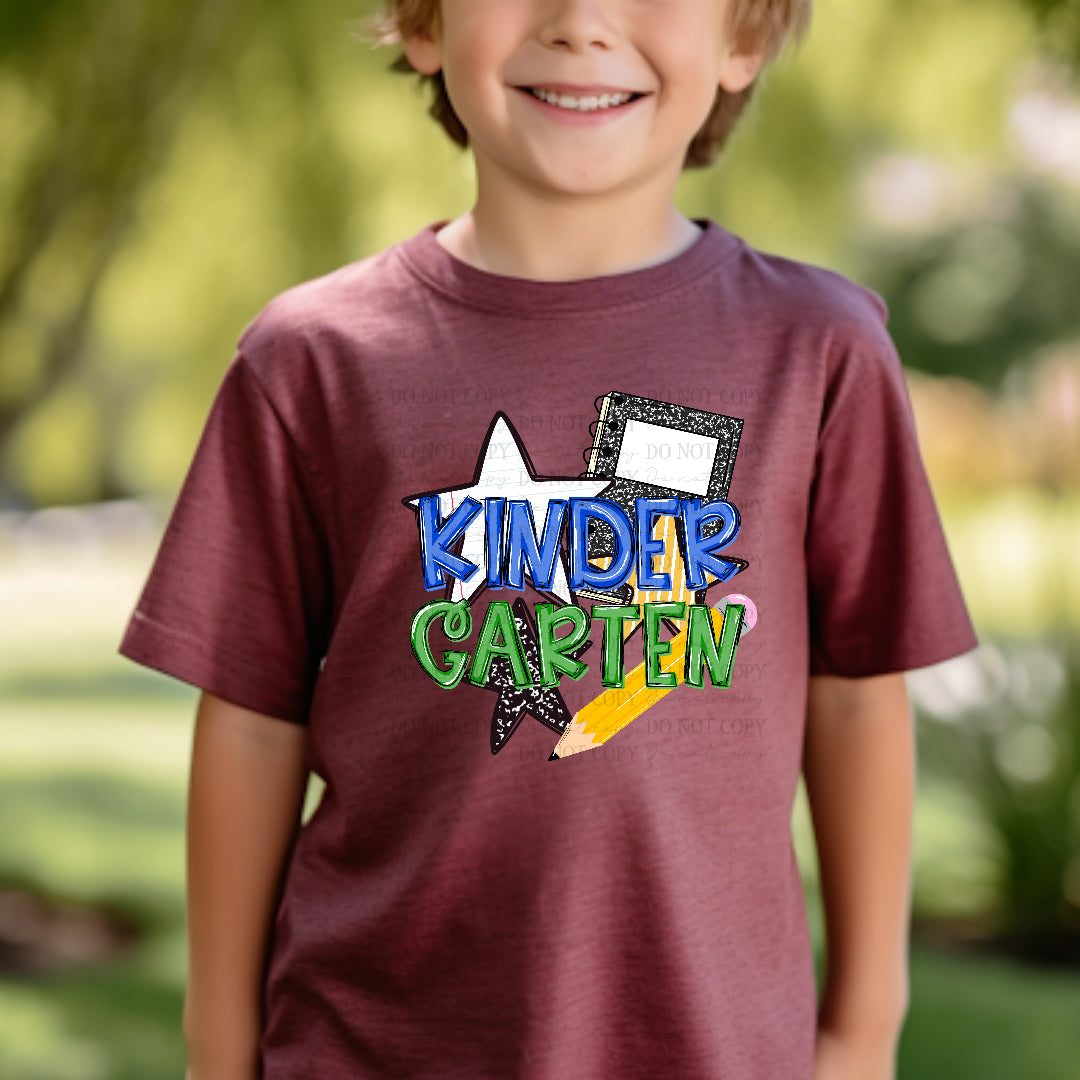 Kindergarten blue and green star and pencil (Carter) DTF Transfer