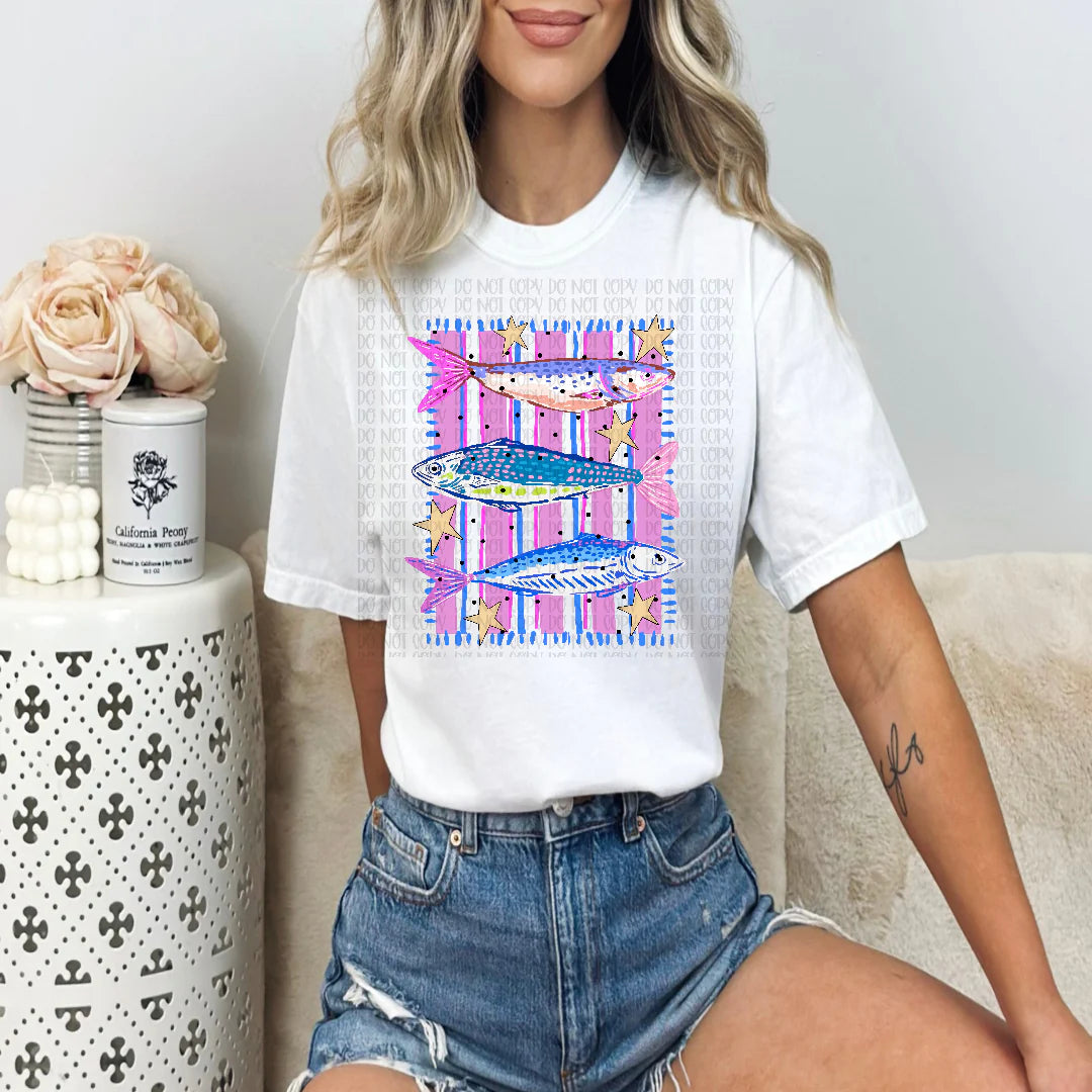 Fish pink stripe background (TIB) DTF Transfer