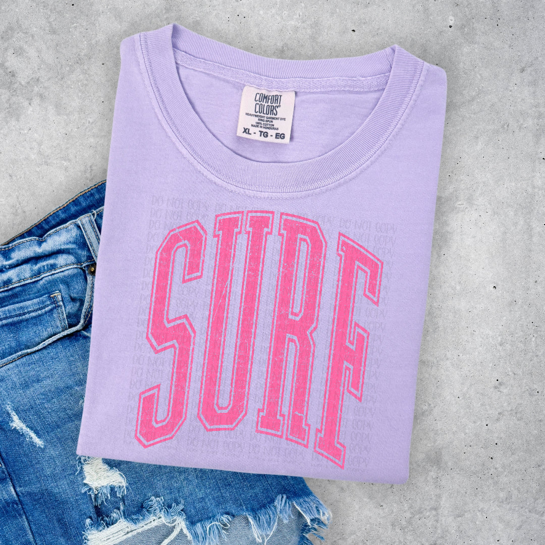 Surf varsity arched PINK (Scarlow) DTF Transfer