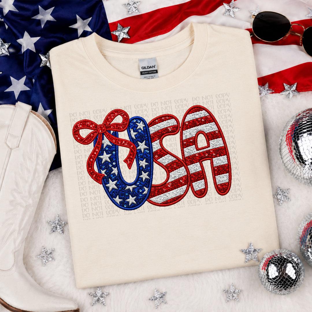 USA faux with bow (Crafti) DTF Transfer