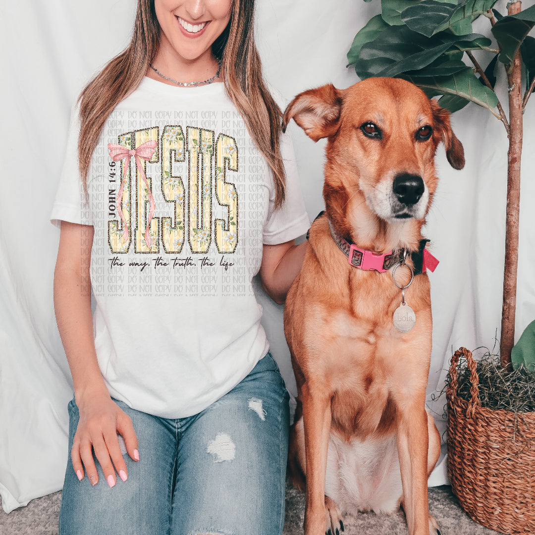 Jesus yellow font DTF transfer