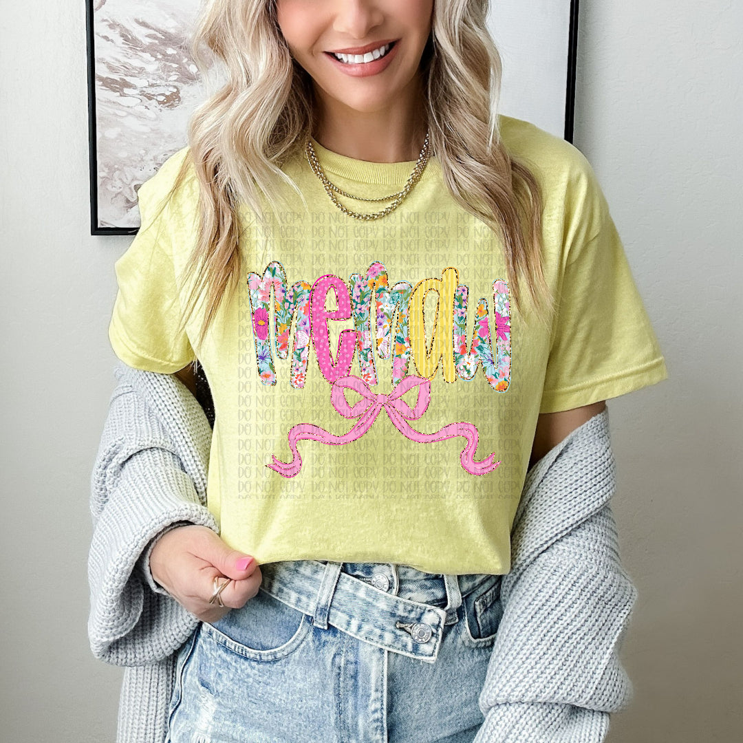 Memaw pink and yellow patterns with bow (Carter) DTF Transfer