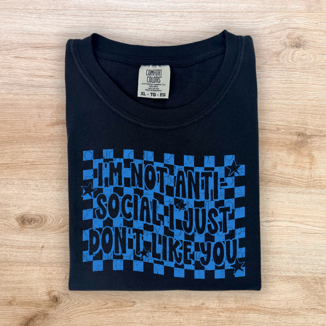I'm not anti-social BLUE checkered (Scarlow) DTF Transfer