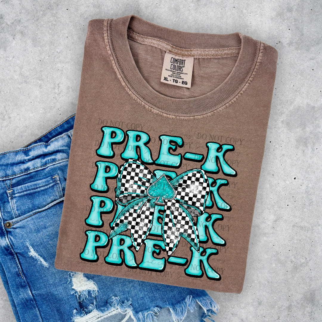 Pre-K stacked turquoise bow (JBD) DTF Transfer