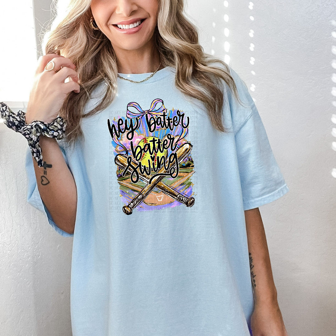Hey batter batter softball MULTICOLORED bow (SSD) DTF Transfer
