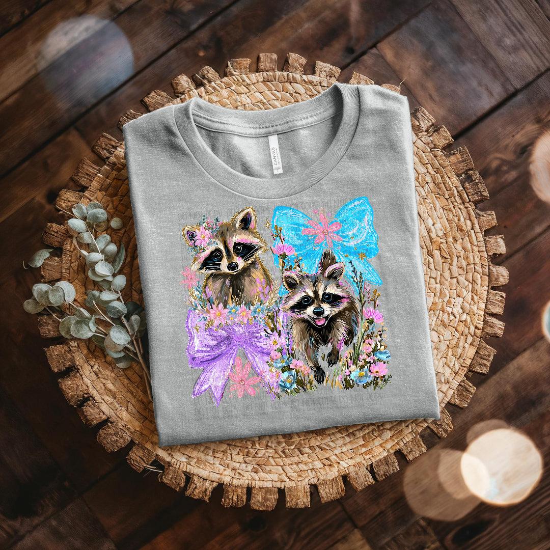 Baby raccoons with blue and purple bows (SSD) DTF Transfer