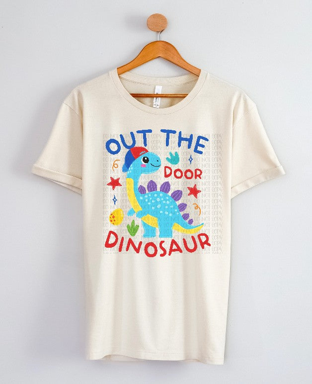 Out the door dinosaur (boy) (UAC) DTF Transfer